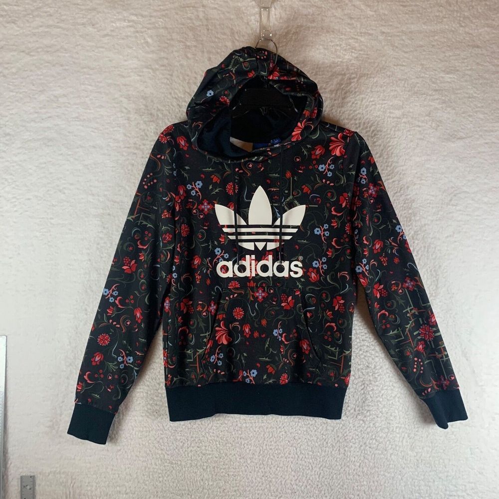 Adidas Originals Women's Trefoil Logo Hoodie Floral Pullover Sweatshirt Firebird